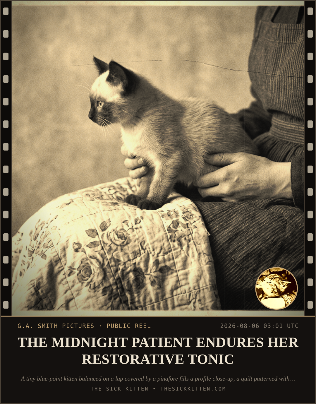 The Sick Kitten, frame no. 732: THE MIDNIGHT PATIENT ENDURES HER RESTORATIVE TONIC