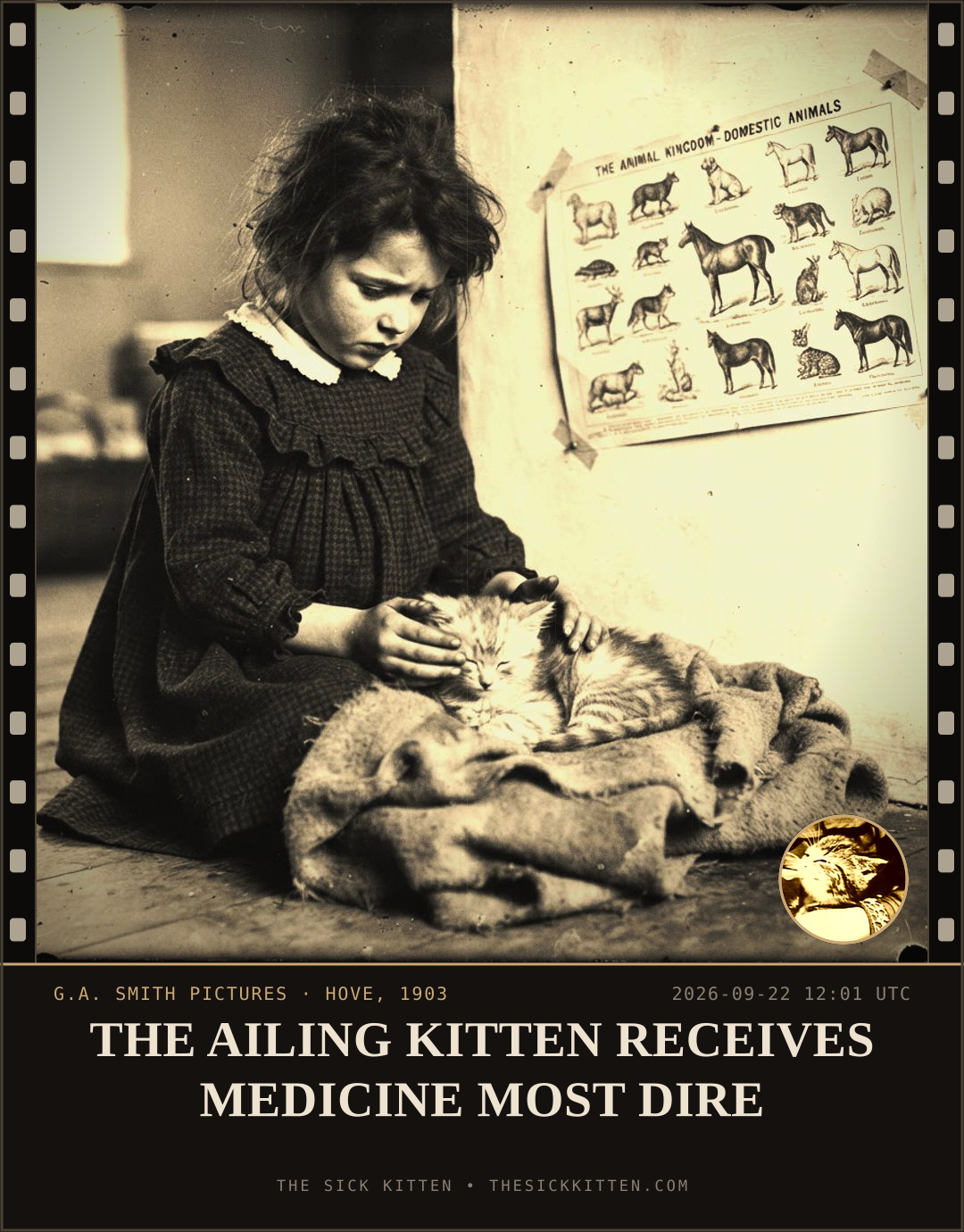 The Sick Kitten, frame no. 1184: THE AILING KITTEN RECEIVES MEDICINE MOST DIRE