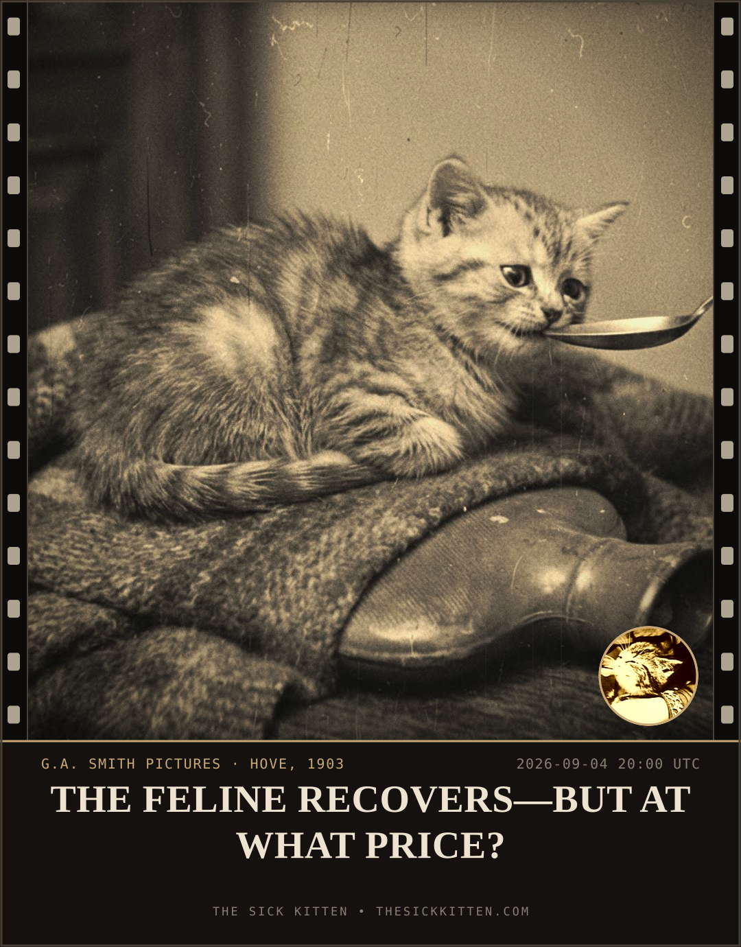 The Sick Kitten, frame no. 1026: THE FELINE RECOVERS—BUT AT WHAT PRICE?