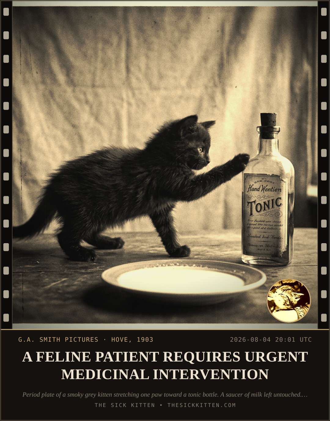 The Sick Kitten, frame no. 674: A FELINE PATIENT REQUIRES URGENT MEDICINAL INTERVENTION