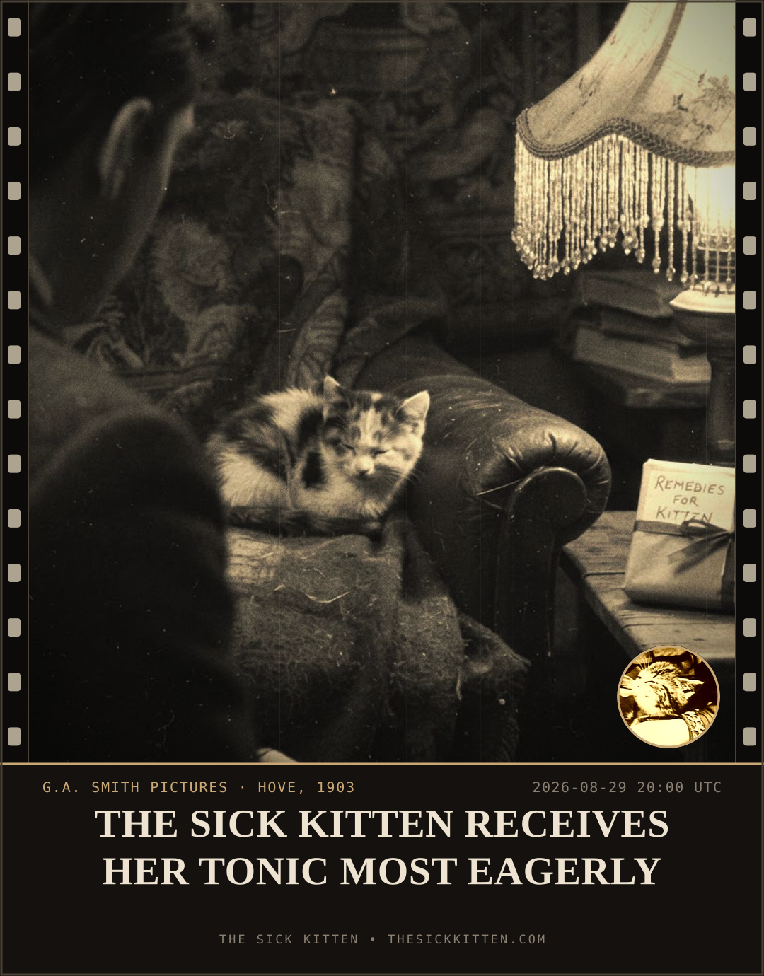 The Sick Kitten, frame no. 984: THE SICK KITTEN RECEIVES HER TONIC MOST EAGERLY