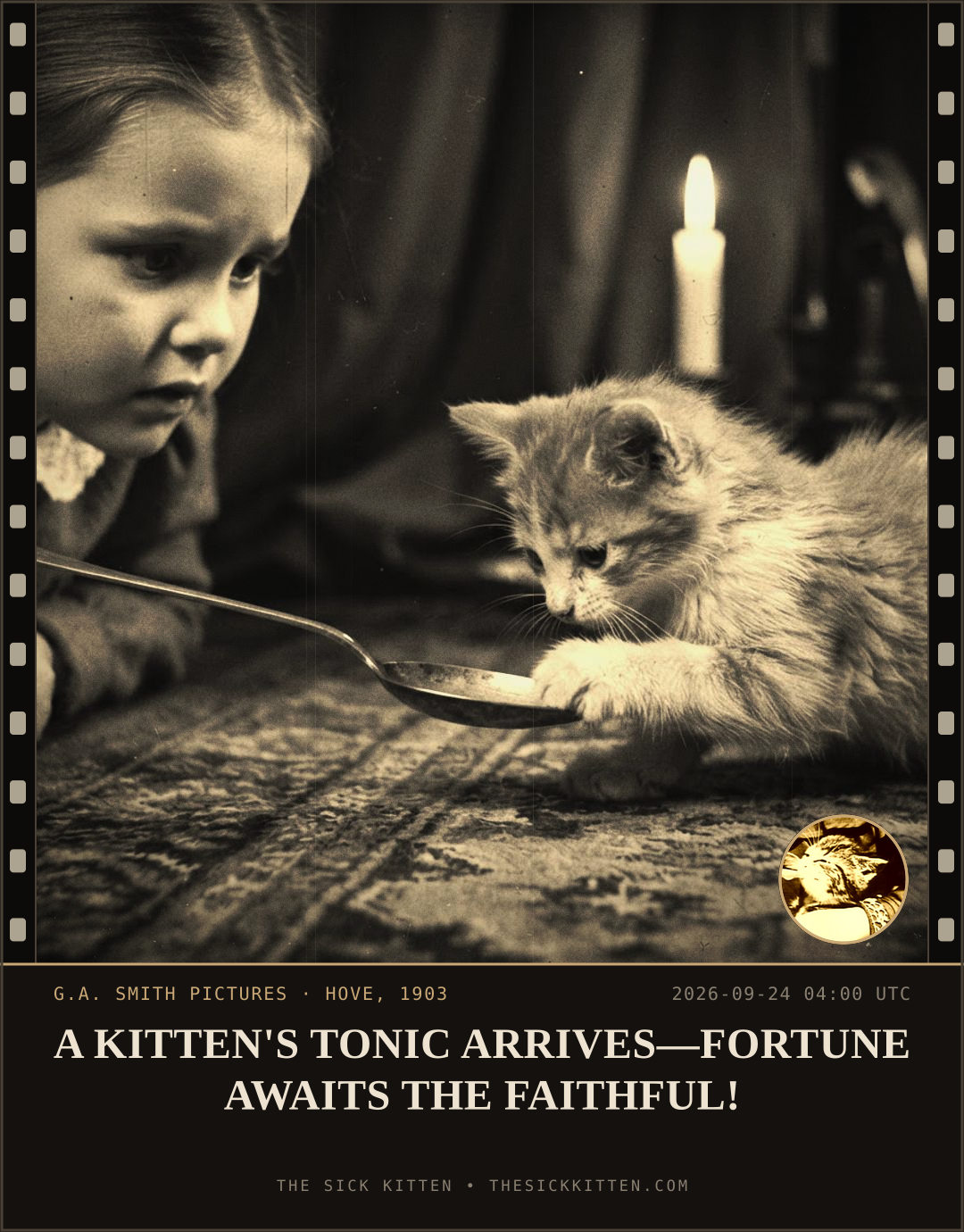 The Sick Kitten, frame no. 1198: A KITTEN'S TONIC ARRIVES—FORTUNE AWAITS THE FAITHFUL!