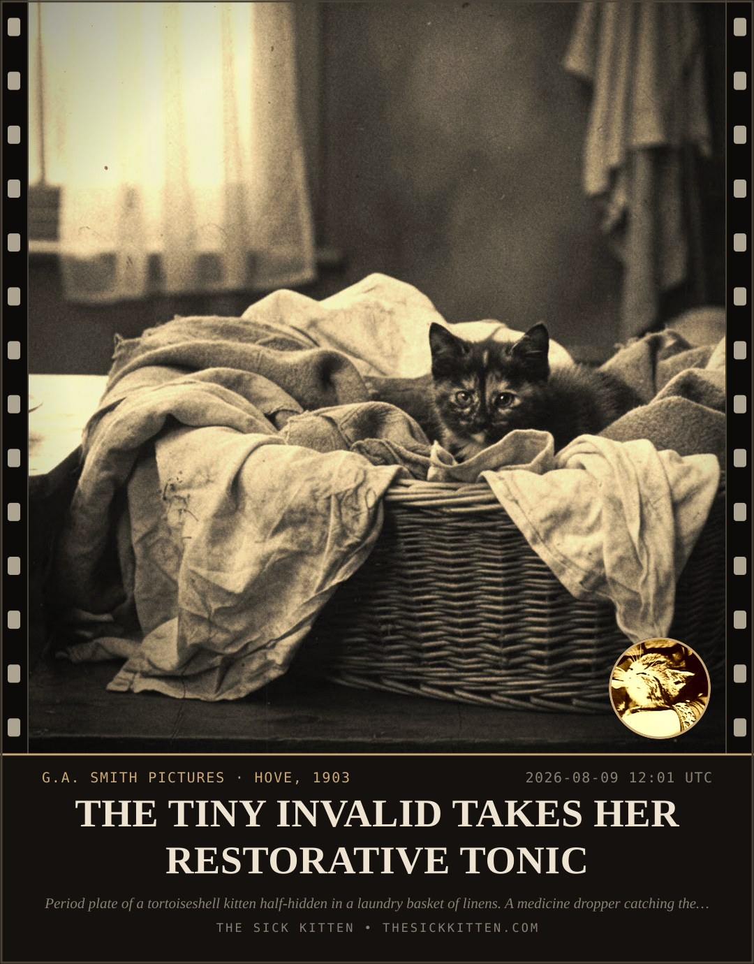The Sick Kitten, frame no. 852: THE TINY INVALID TAKES HER RESTORATIVE TONIC
