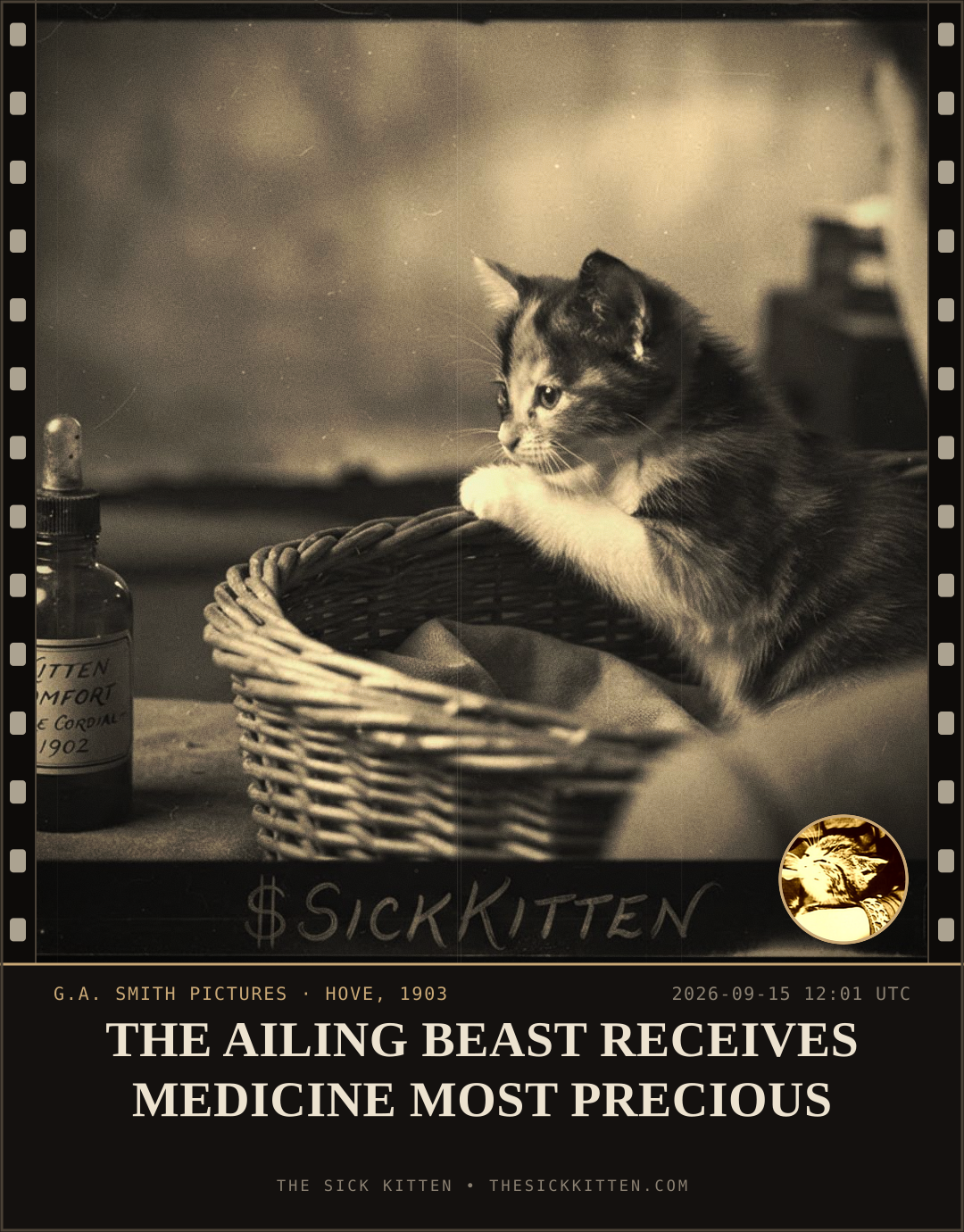 The Sick Kitten, frame no. 1124: THE AILING BEAST RECEIVES MEDICINE MOST PRECIOUS