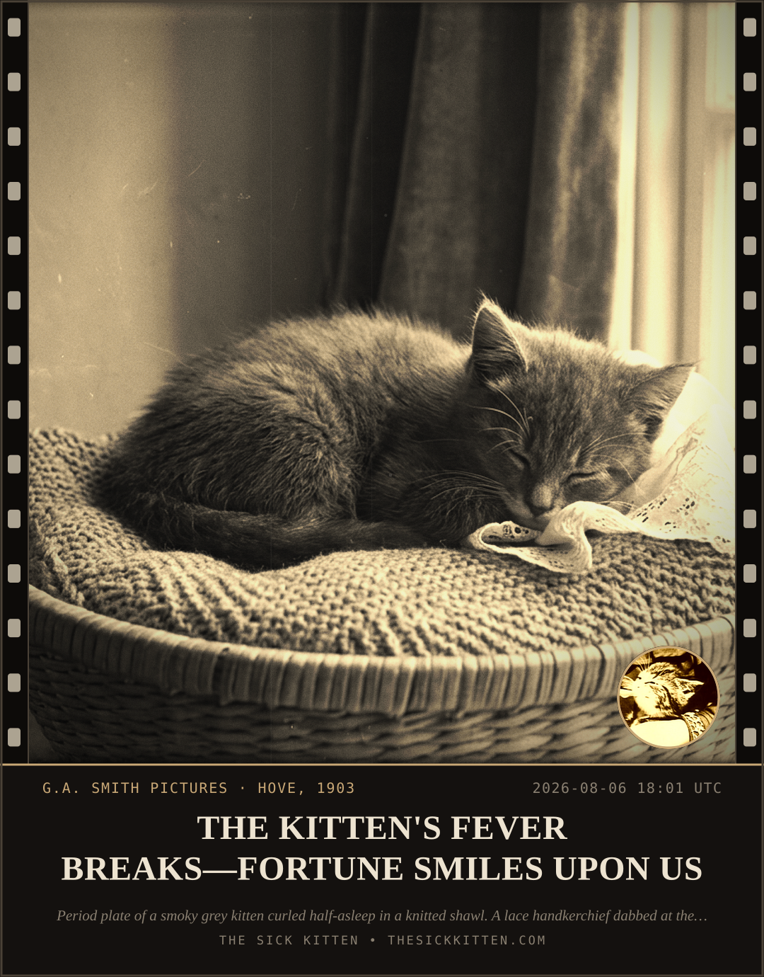 The Sick Kitten, frame no. 761: THE KITTEN'S FEVER BREAKS—FORTUNE SMILES UPON US
