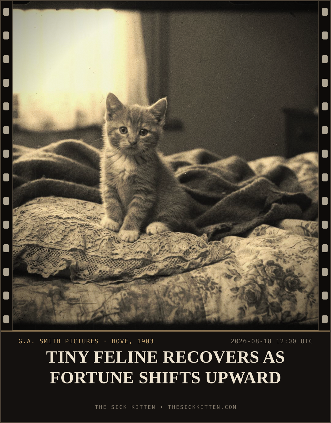 The Sick Kitten, frame no. 936: TINY FELINE RECOVERS AS FORTUNE SHIFTS UPWARD