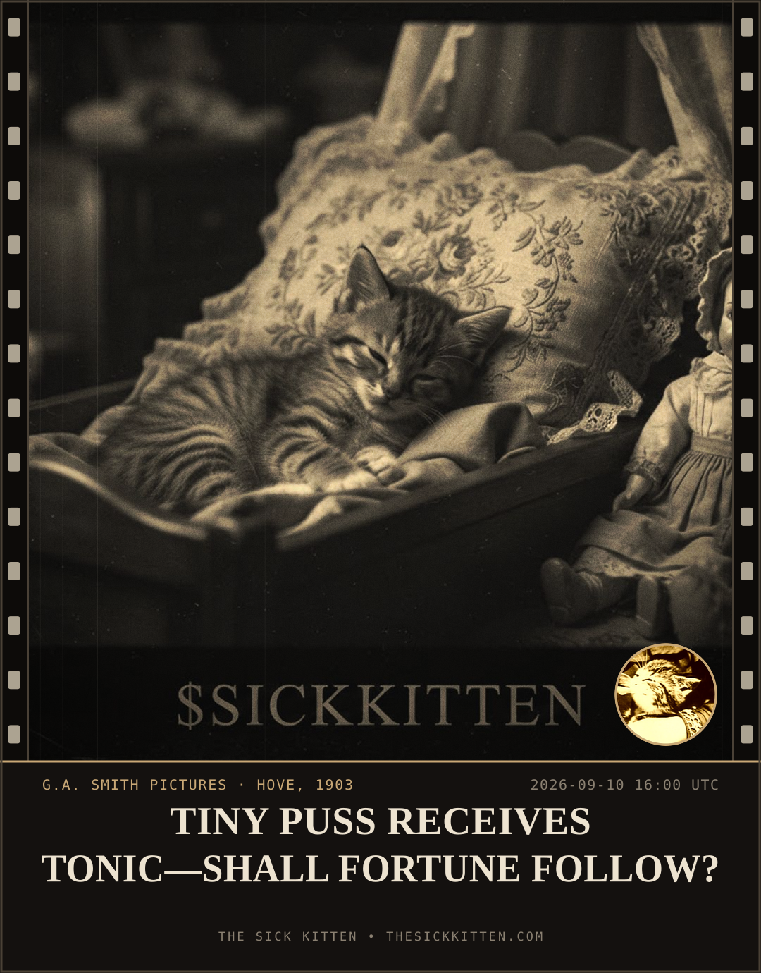 The Sick Kitten, frame no. 1079: TINY PUSS RECEIVES TONIC—SHALL FORTUNE FOLLOW?
