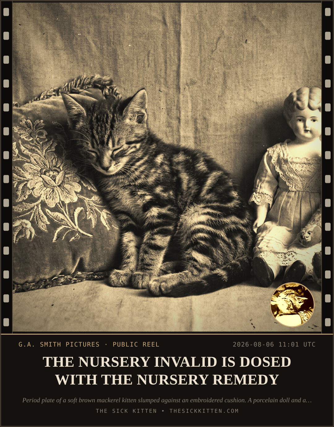 The Sick Kitten, frame no. 747: THE NURSERY INVALID IS DOSED WITH THE NURSERY REMEDY