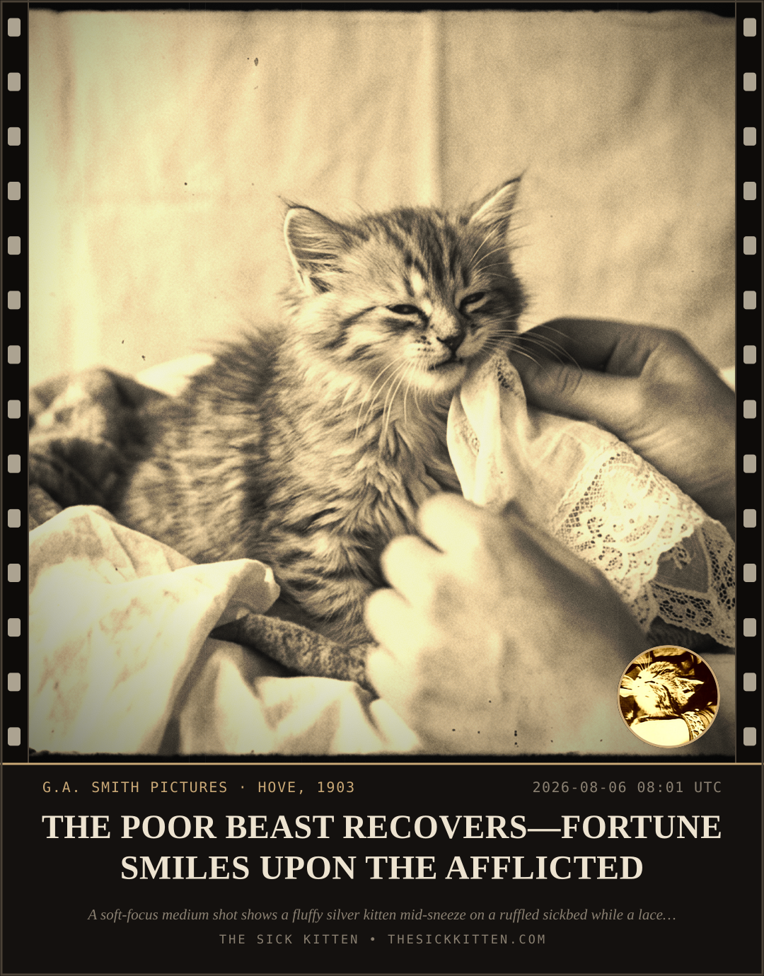 The Sick Kitten, frame no. 742: THE POOR BEAST RECOVERS—FORTUNE SMILES UPON THE AFFLICTED