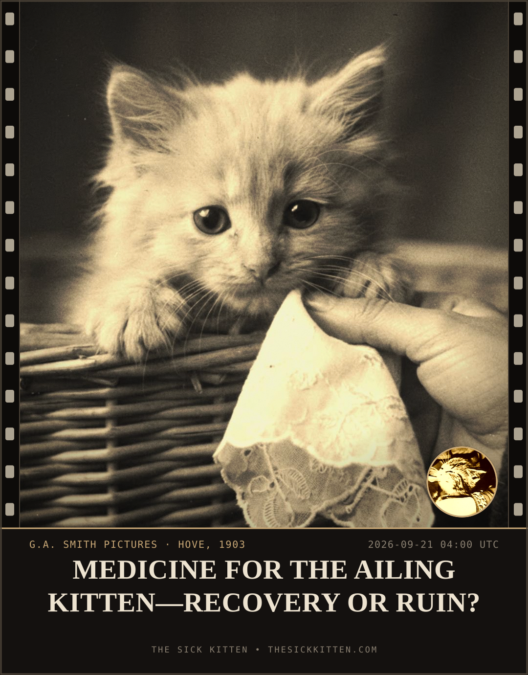 The Sick Kitten, frame no. 1169: MEDICINE FOR THE AILING KITTEN—RECOVERY OR RUIN?