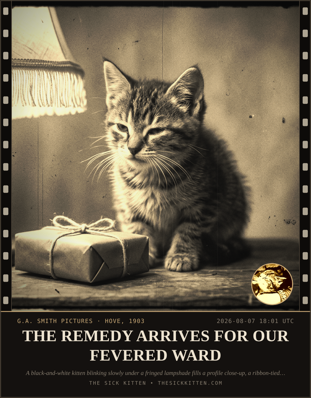 The Sick Kitten, frame no. 806: THE REMEDY ARRIVES FOR OUR FEVERED WARD