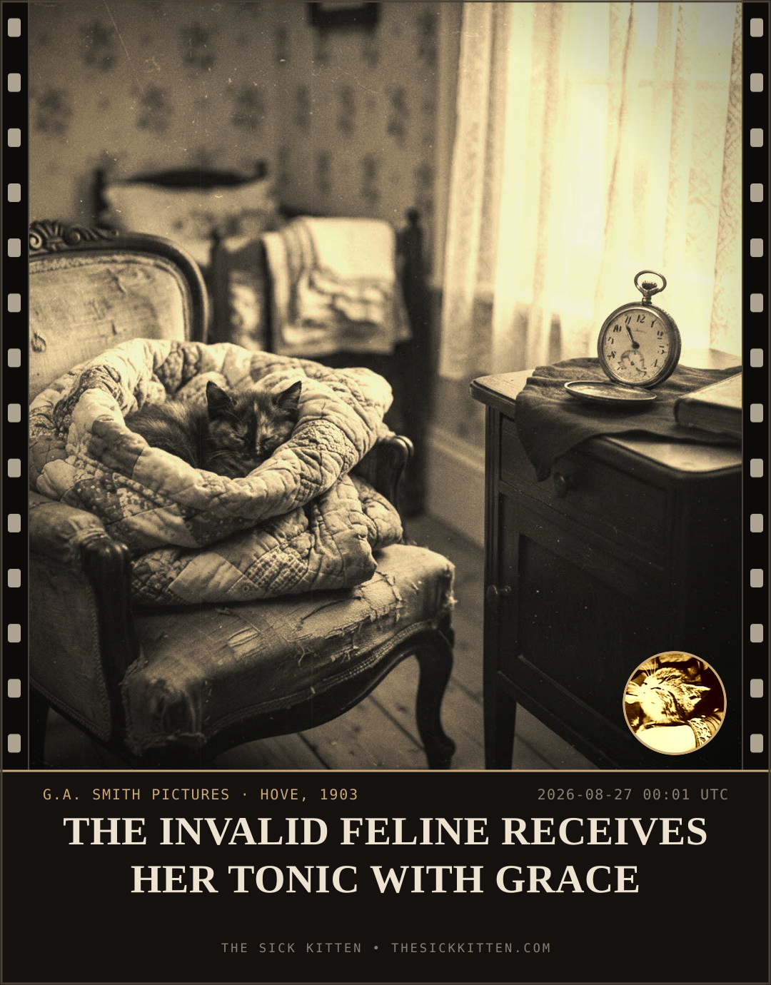 The Sick Kitten, frame no. 959: THE INVALID FELINE RECEIVES HER TONIC WITH GRACE