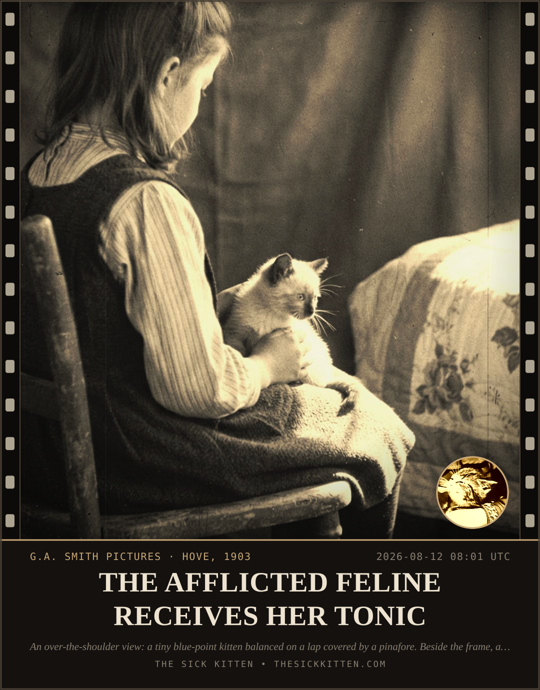 The Sick Kitten, frame no. 879: THE AFFLICTED FELINE RECEIVES HER TONIC