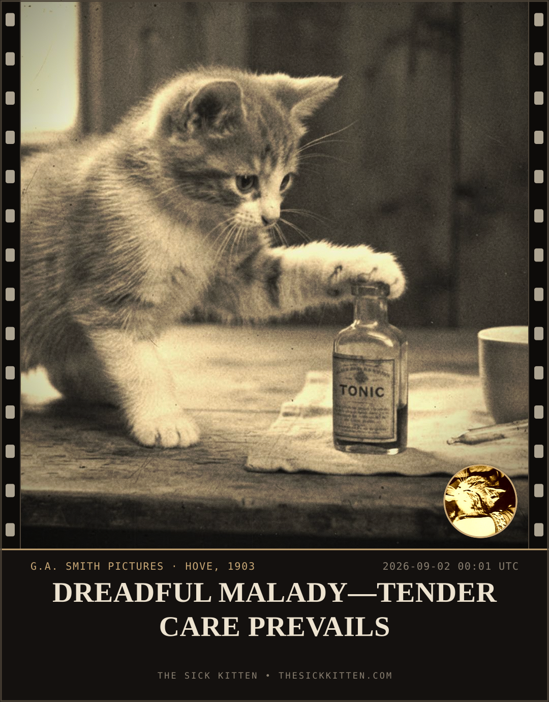 The Sick Kitten, frame no. 1008: DREADFUL MALADY—TENDER CARE PREVAILS