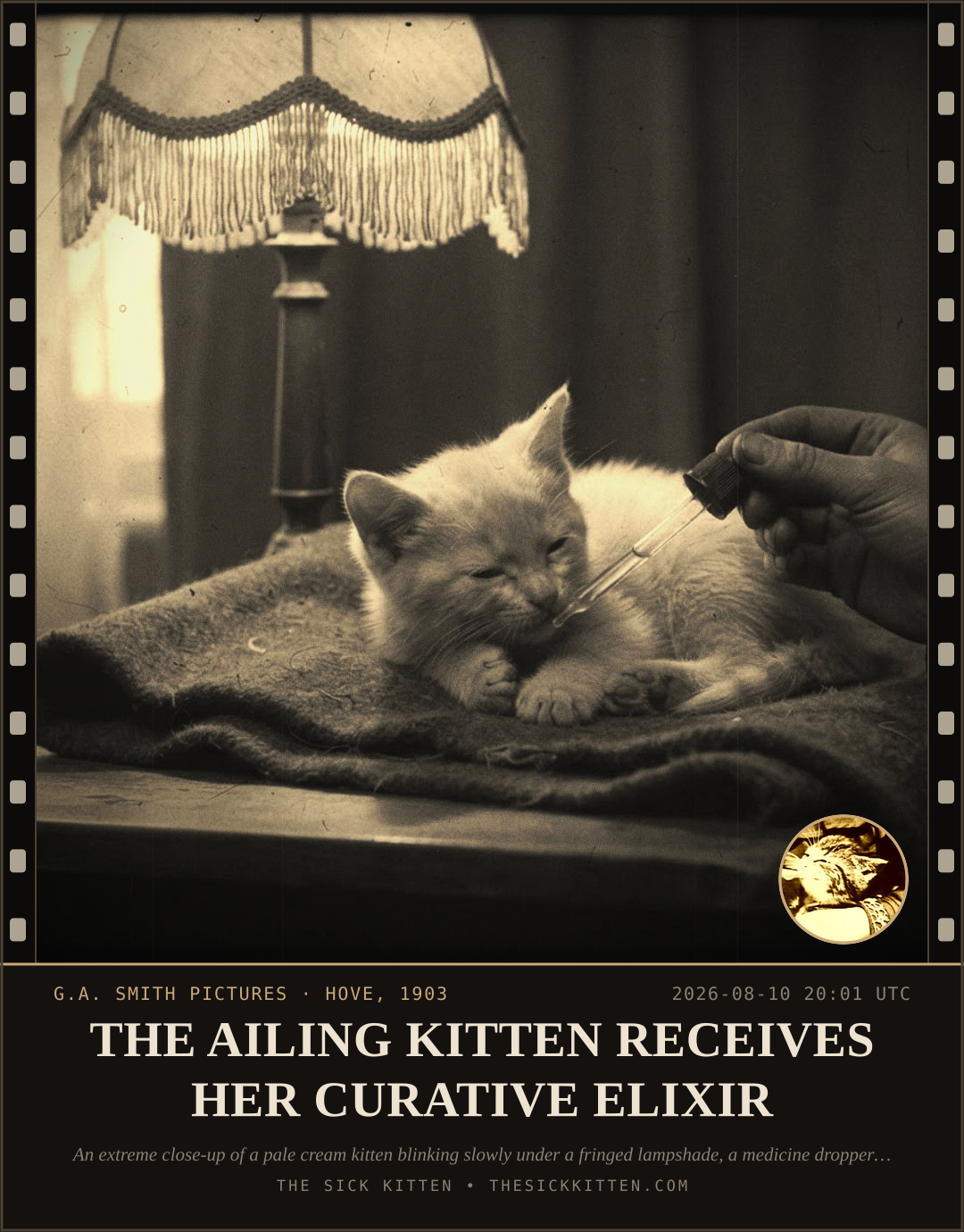 The Sick Kitten, frame no. 866: THE AILING KITTEN RECEIVES HER CURATIVE ELIXIR