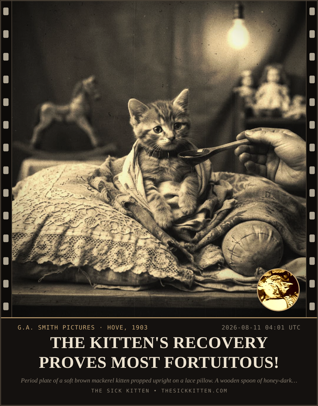 The Sick Kitten, frame no. 870: THE KITTEN'S RECOVERY PROVES MOST FORTUITOUS!