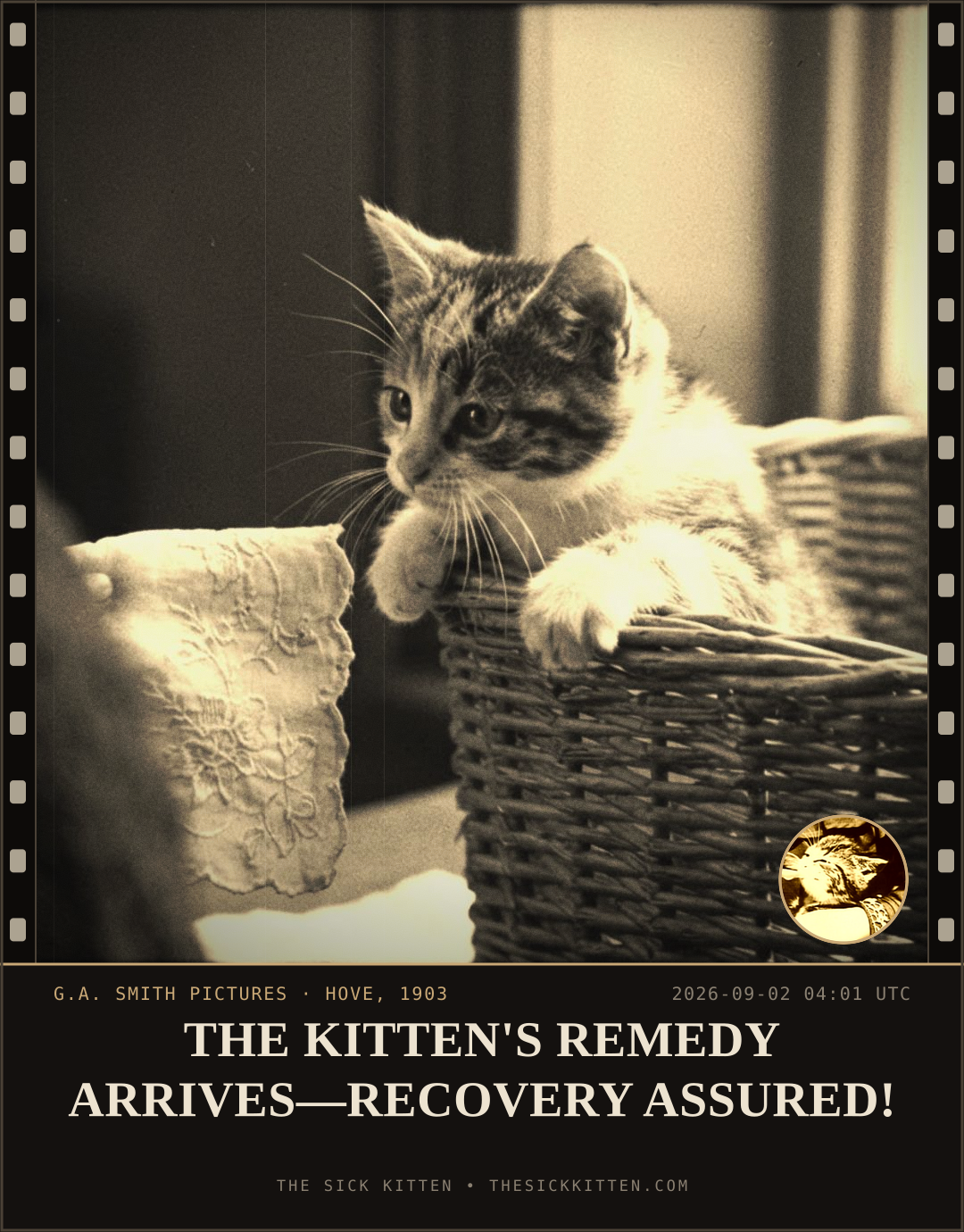 The Sick Kitten, frame no. 1010: THE KITTEN'S REMEDY ARRIVES—RECOVERY ASSURED!
