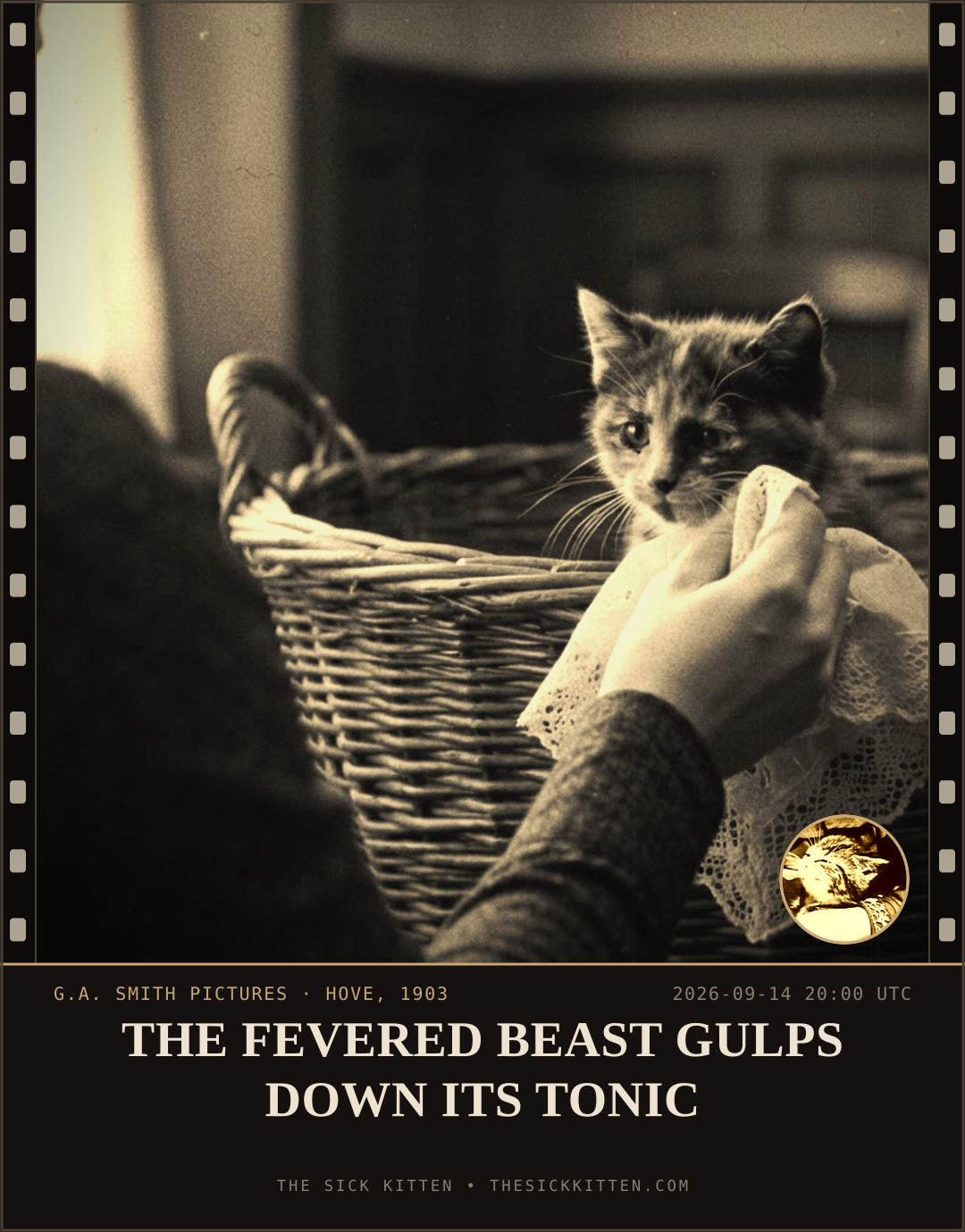 The Sick Kitten, frame no. 1118: THE FEVERED BEAST GULPS DOWN ITS TONIC