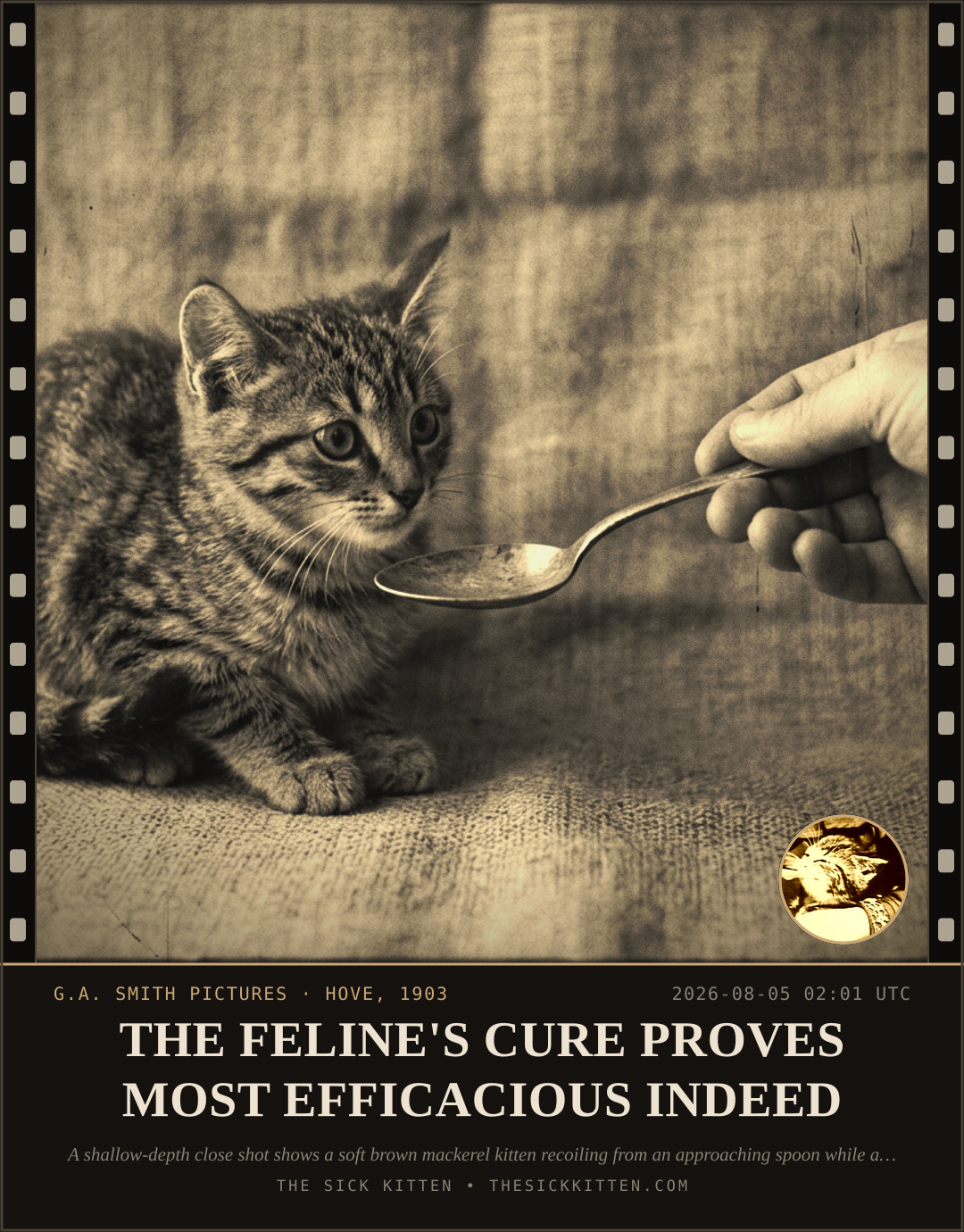 The Sick Kitten, frame no. 686: THE FELINE'S CURE PROVES MOST EFFICACIOUS INDEED