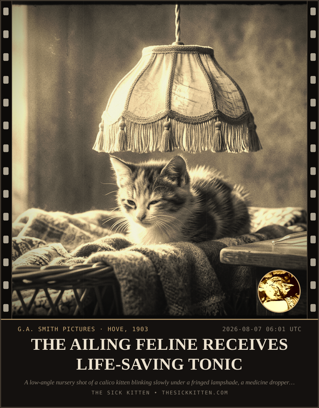 The Sick Kitten, frame no. 785: THE AILING FELINE RECEIVES LIFE-SAVING TONIC