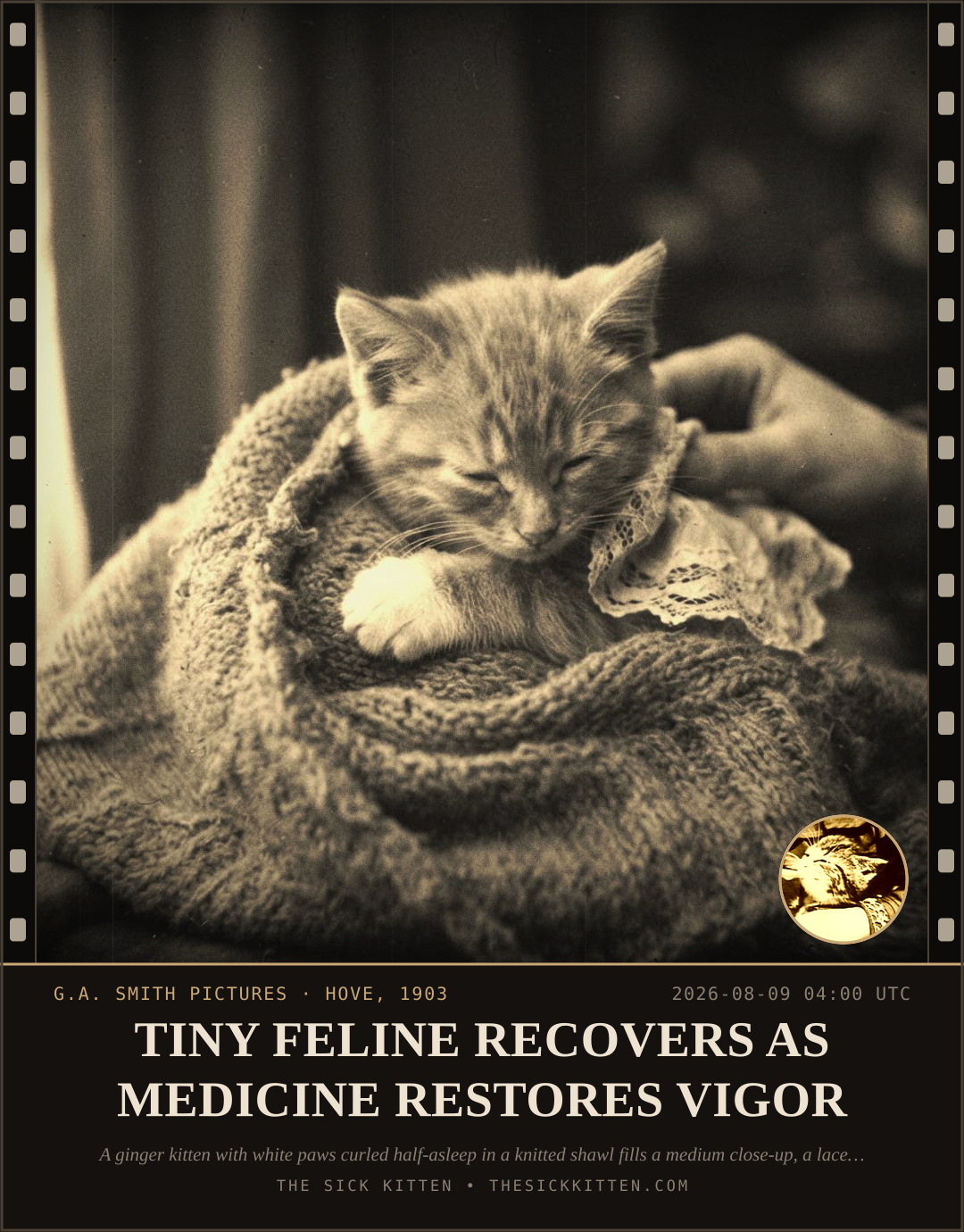 The Sick Kitten, frame no. 850: TINY FELINE RECOVERS AS MEDICINE RESTORES VIGOR
