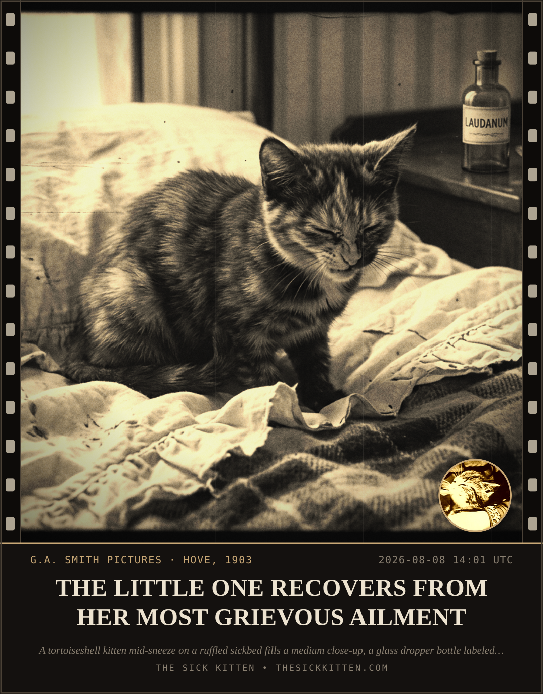The Sick Kitten, frame no. 843: THE LITTLE ONE RECOVERS FROM HER MOST GRIEVOUS AILMENT