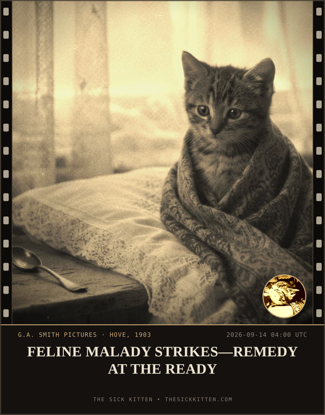 The Sick Kitten, frame no. 1110: FELINE MALADY STRIKES—REMEDY AT THE READY